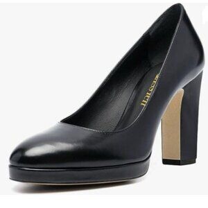 miss left Women Platform Closed Almond Toe Pumps Classic, Chunky High Heel Black